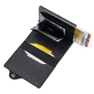 Factory direct supply multi-functional aluminum alloy card bag ultra-thin automatic pop-up metal business card case business portable wallet PU