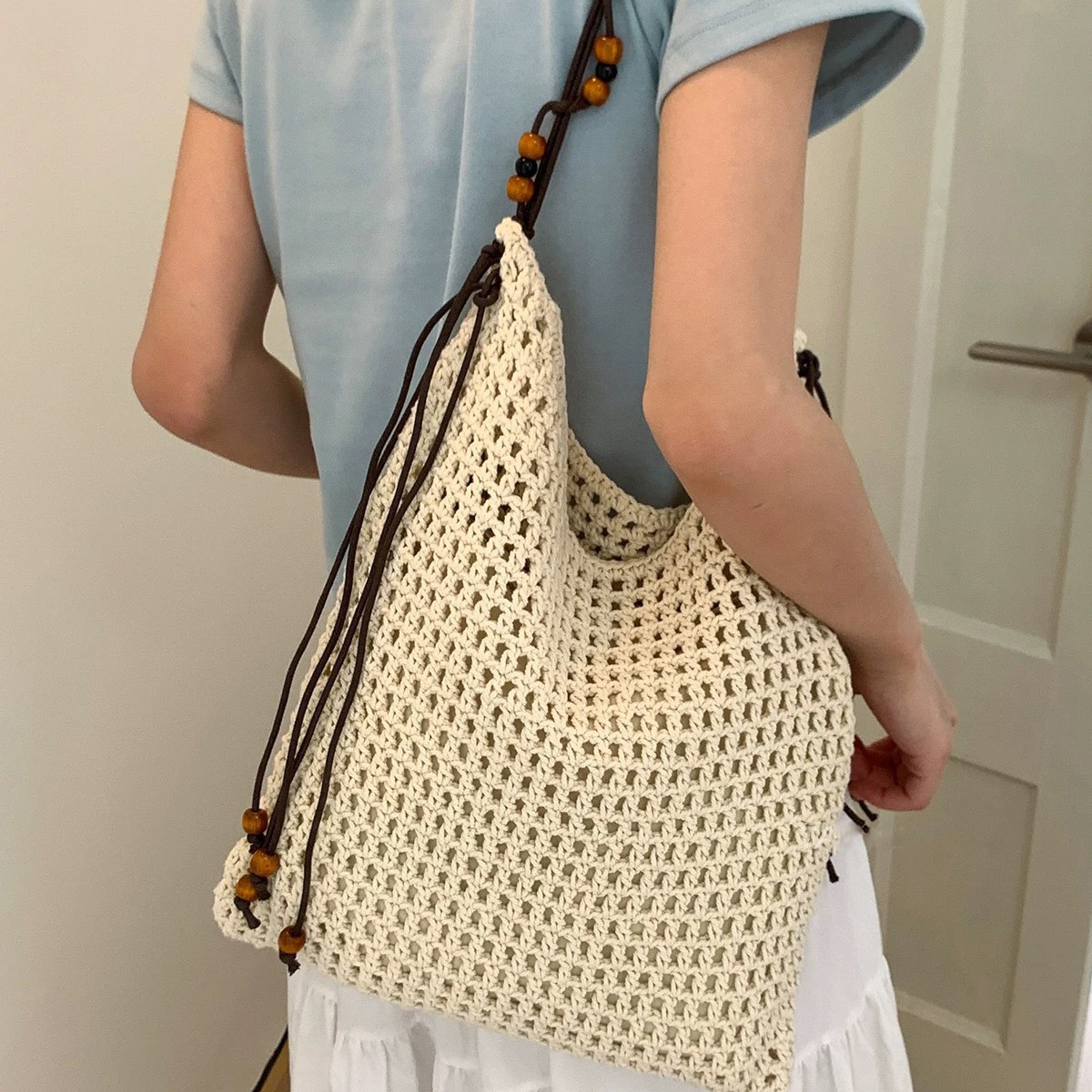 2025 New Summer Hollow Woven Bag For Women, Large Capacity Beach Straw Bag For Seaside Vacation, Shoulder And Crossbody Bag - Thumbnail 3