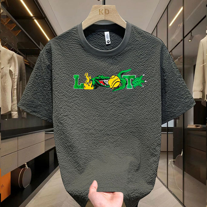 Men's Popular Seersucker Fabric Printed T-Shirt Crocodile Print Pattern Pullover