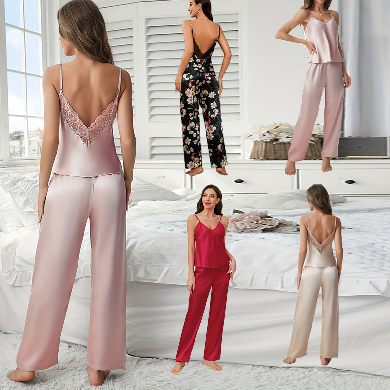 Women's Pajamas Elegant Lace Sling Trousers Sexy Comfortable Home Clothes suit Casual Sling Pajamas