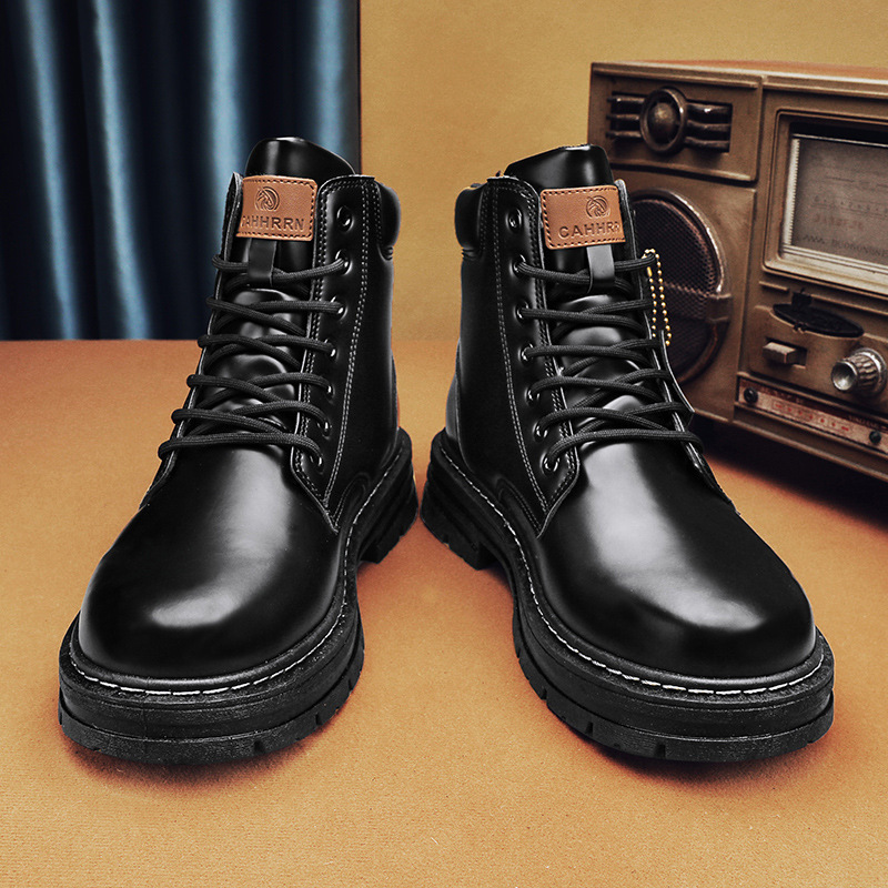 Jauni ādas augstie zābaki vīriešu britu vintage ādas zābaki lieli dzelteni zābaki_voghion.com