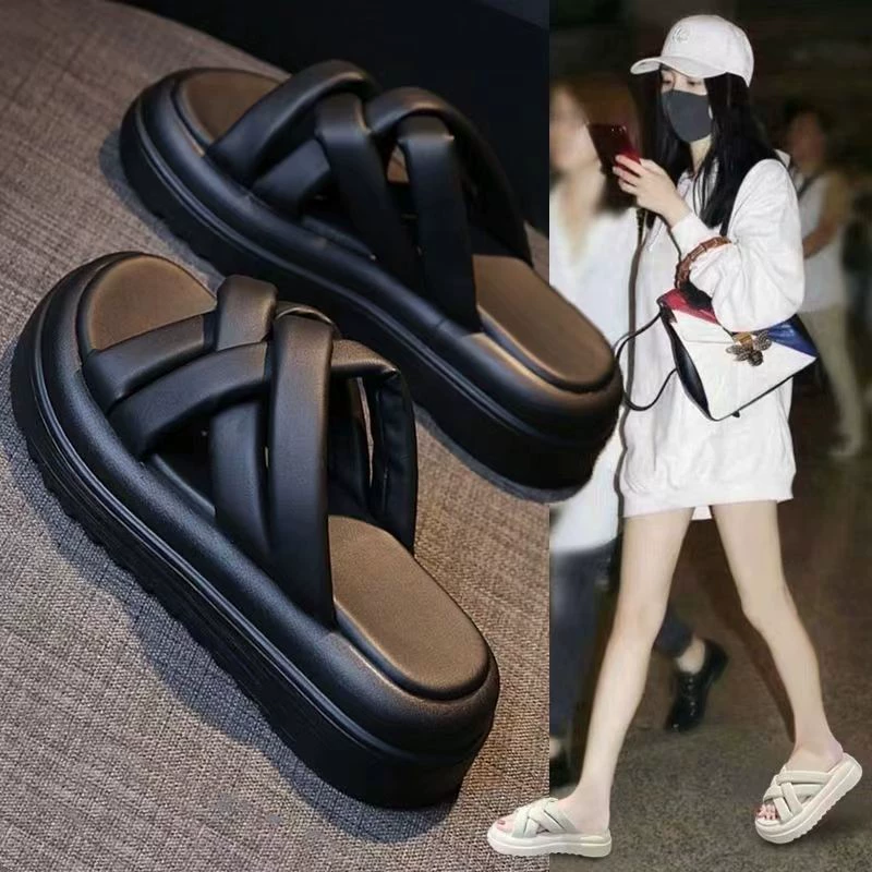 2024 Летние новые тапки на толстой подошве женские наружные носки увеличены