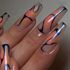Long ballet cheek red nail blue aurora galaxy beauty nail artificial nail European and American hot girl Instagram style wear nail finished mixed