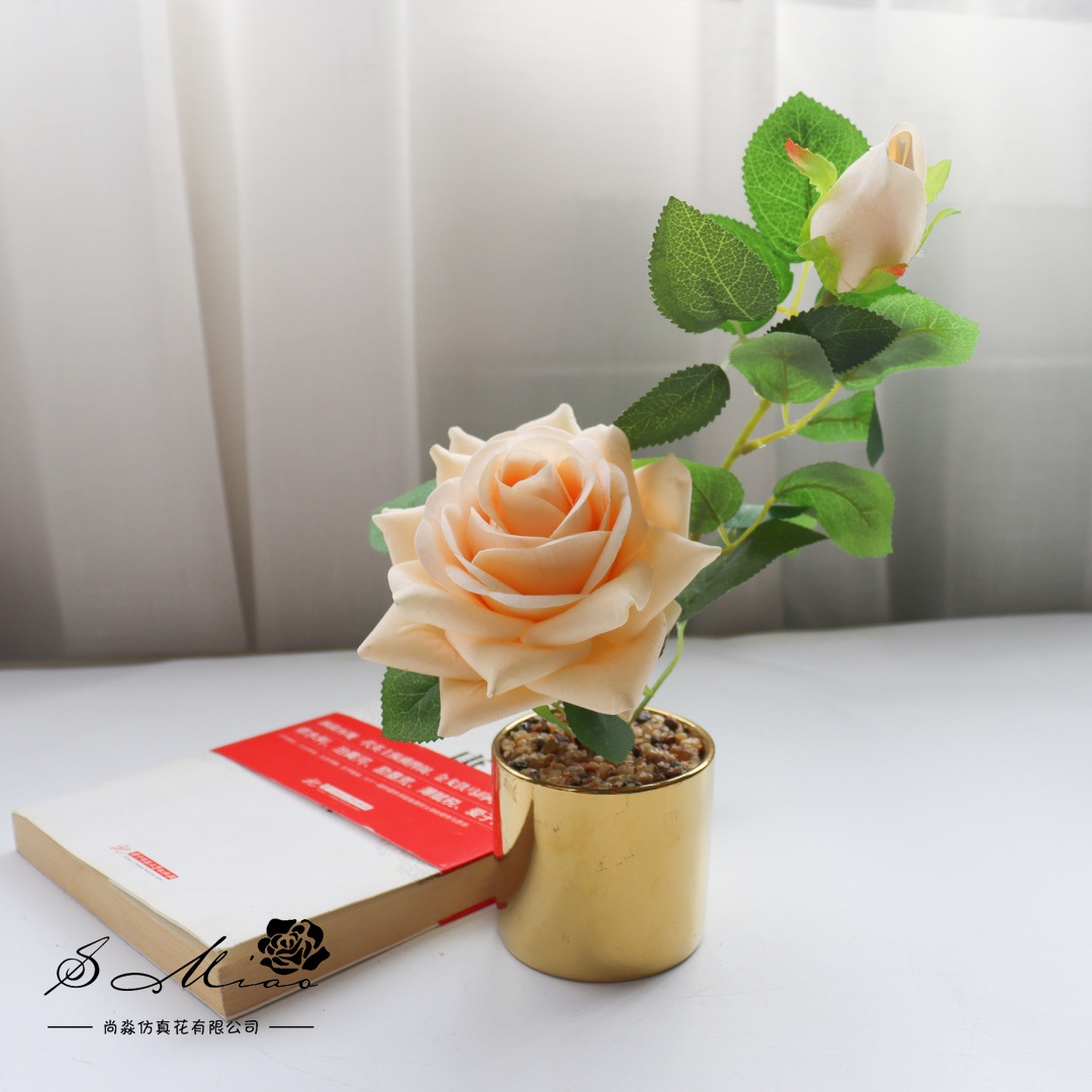 Flores falsas tela de terciopelo de alta calidad flores de rosa bonsai simulación flor de moda decoración creativa plantación verde artificial simulación maceta