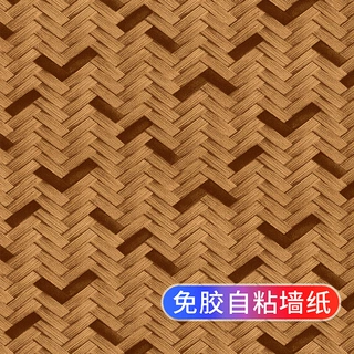 草编自粘墙纸亚麻布纹新中式古风加厚墙贴纸防水防潮茶室自贴壁纸