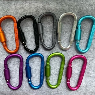 Wholesale Colorful Thickened D-Shaped 8cm Flat Buckle with Lock, Aluminum Alloy Carabiner, Screw Lock Buckle, Bag Buckle, Hanging Buckle