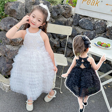 女童白天鹅连衣裙高级感亮片蛋糕裙小女孩生日公主裙儿童六一礼服