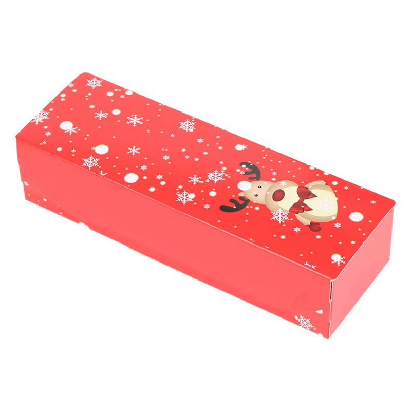 Año Nuevo Navidad Flip largo rojo hornear pastelería occidental caja glaseado galleta copo de nieve crujiente caja al por mayor