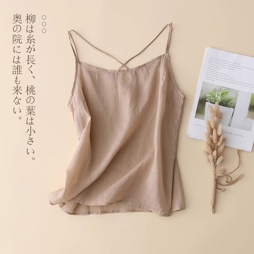 Cotton and linen small strapless vest ladies short-sleeved top spring and summer sleeveless inner wear cross design outerwear thin base shirt 