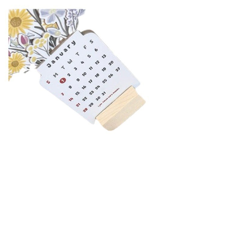 Calendario de Escritorio con Flores de Papel Estucado Decorativo para el Hogar y Oficina