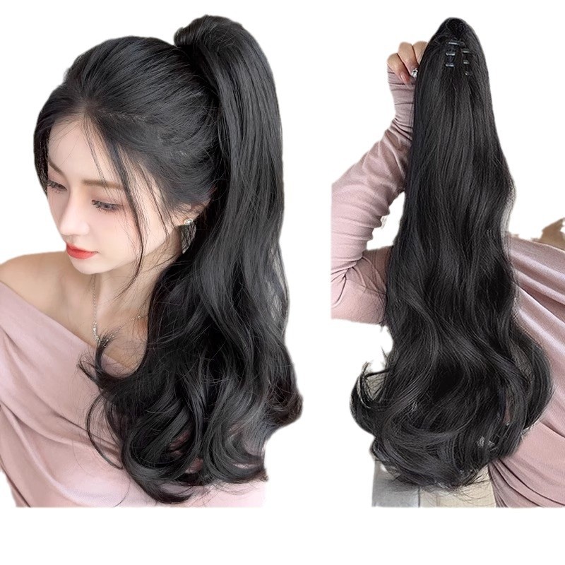 Perucas de cola de caballo mujer agarrar clip red trenzas de cabello de caballo alto cabello de simulación natural cabello bajo cabello largo