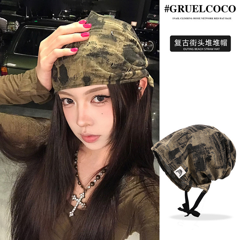 Wasteland Style Retro Tie-Dye Slouchy Beanie for Women, Thin Autumn Model, American Street Fashion, Face-Slimming Turban Hat, Cold Weather Hat Wasteland Style Retro Tie-Dye Slouchy Beanie for Women, Thin Autumn Model, American Street Fashion, Face-Slimming Turban Hat, Cold Weather Hat