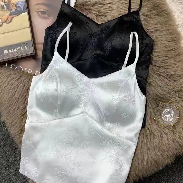 High-end V-neck slip fabric national fashion jacquard thin shoulder strap slim-fit comfortable bra one-piece two-color optional