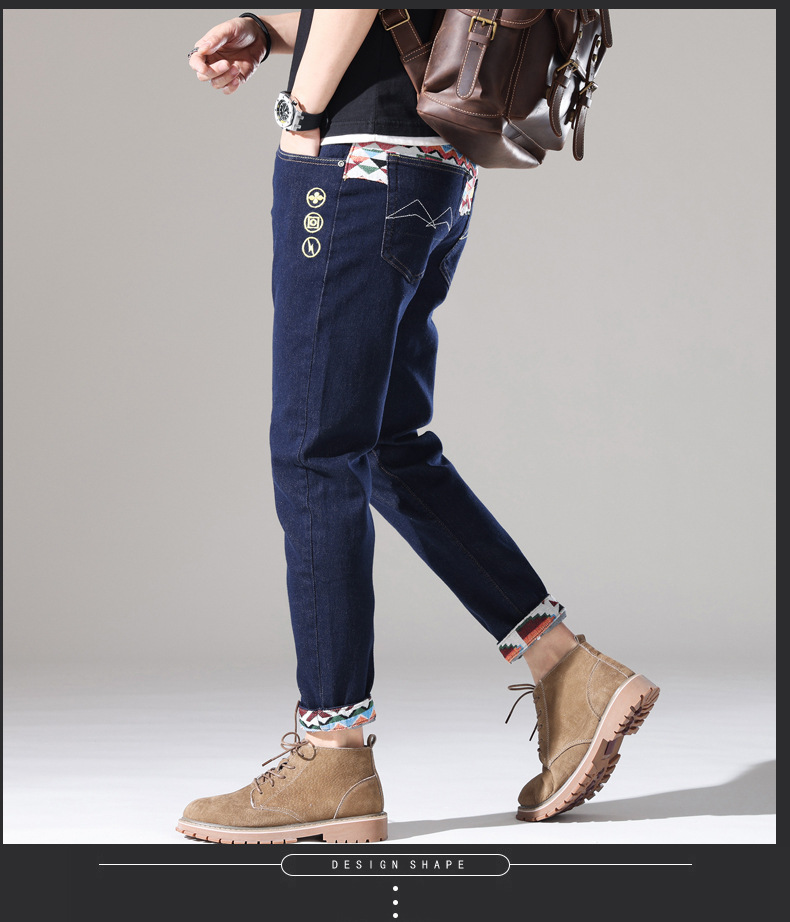 brand embroidered denim jeans for men in summer, thin Korean version, trendy casual, slim fit, small foot_voghion.com