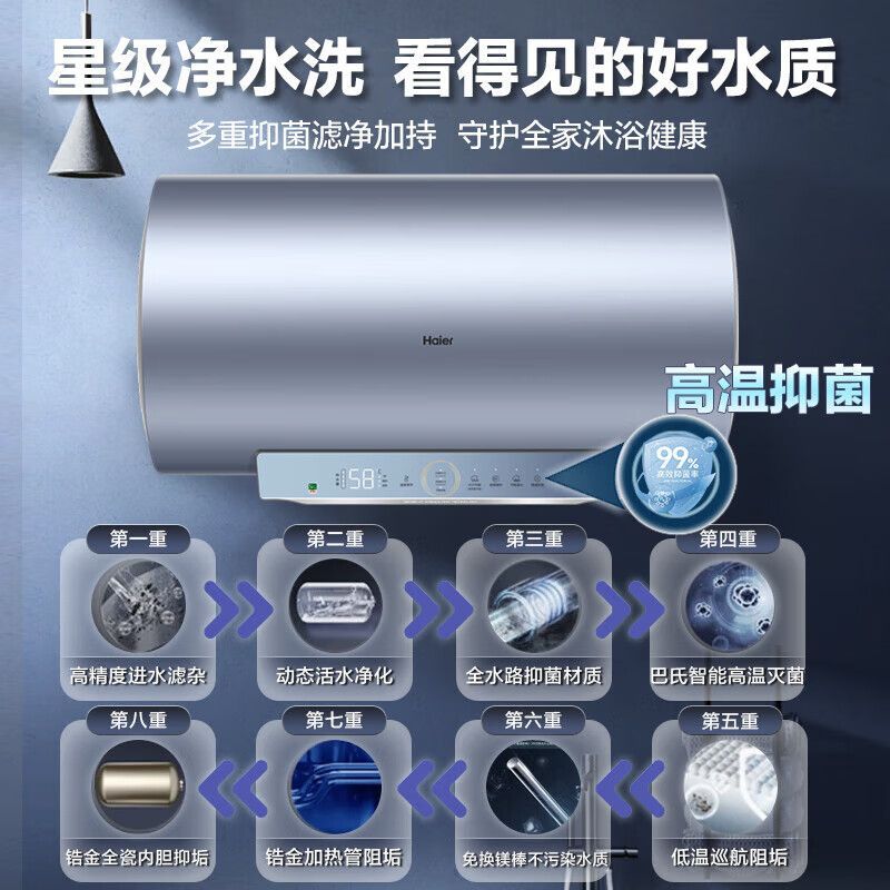 海尔电热水器60/80升家用3300W变频速热ECO节能超能效PT5
