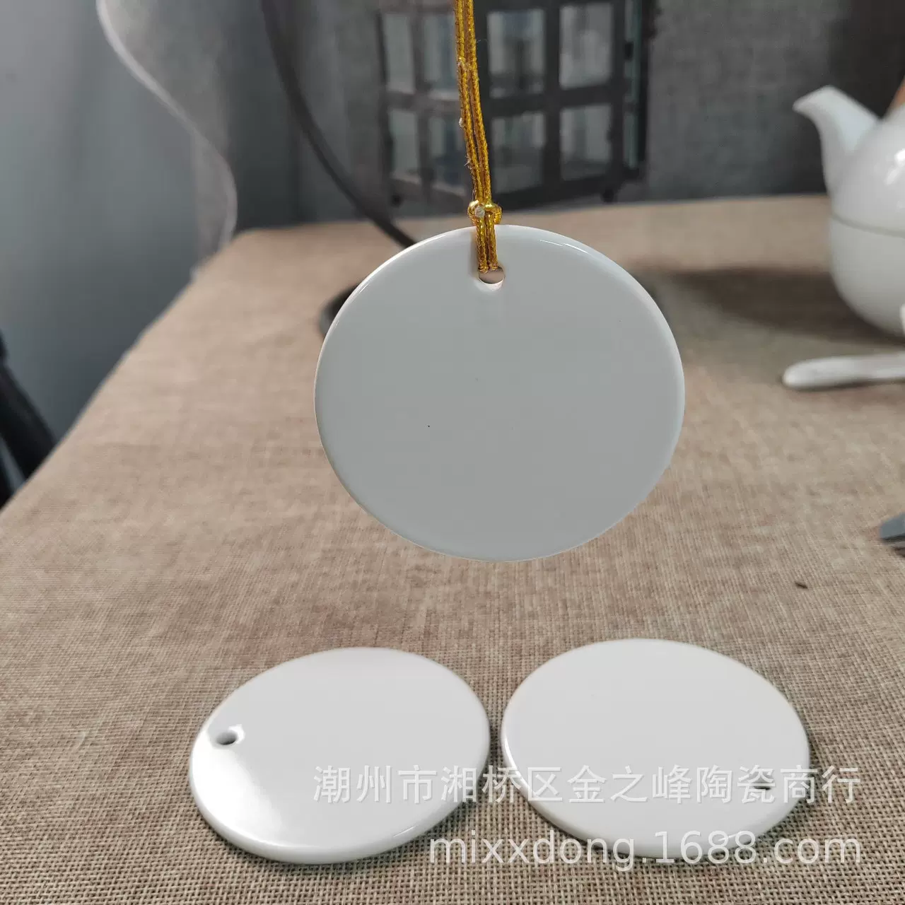 3寸圆吊片 跨境运输陶瓷挂件7.6CM 可加金线纪念品圣诞吊牌吊饰