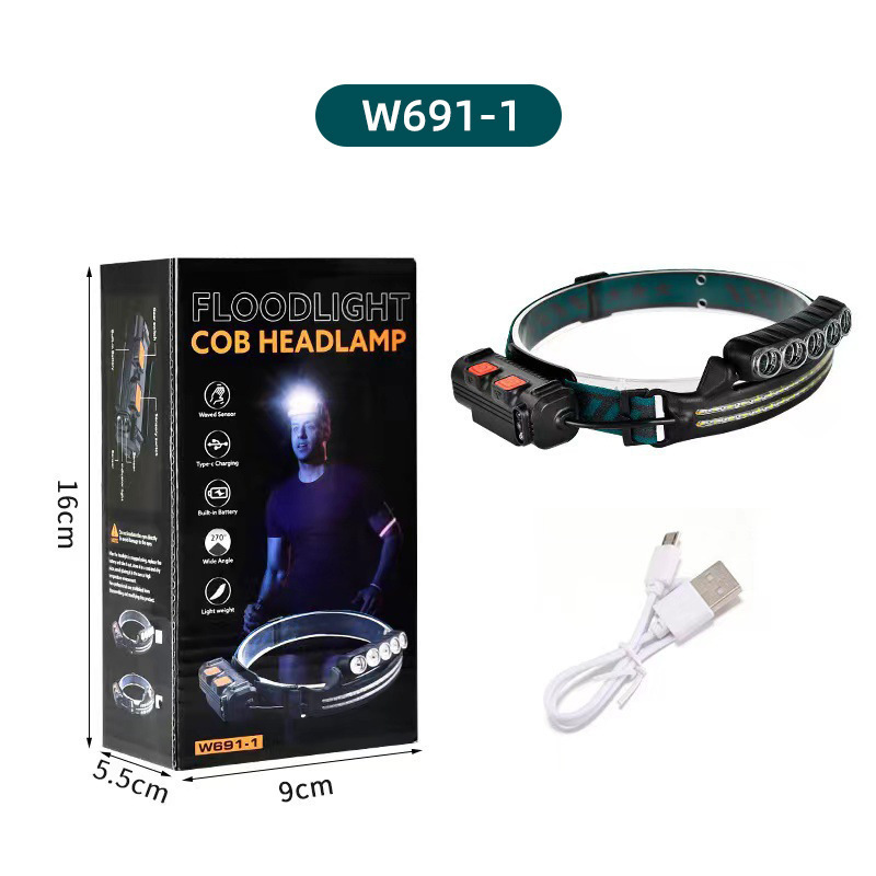 Cross-border nueva linterna montada en la cabeza luz de inducción de trabajo COB luz de cabeza calva fuerte luz de viaje al aire libre luz de pesca nocturna