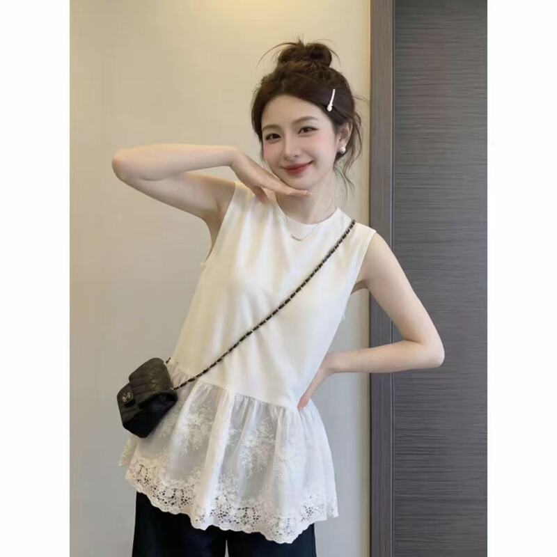 White Butt-Covering Versatile Lazy Lace Camisole for Women, Summer Hot-Selling Lace Overlay Sleeveless Top White Butt-Covering Versatile Lazy Lace Camisole for Women, Summer Hot-Selling Lace Overlay Sleeveless Top