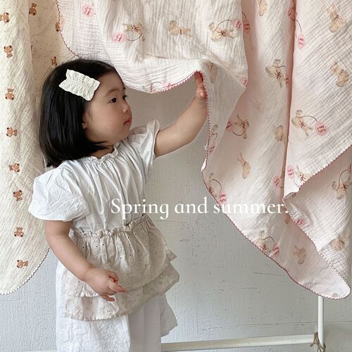 Ins Korea Style Double Layer Gauze Cover Blanket 100% Cotton Gauze Children's Blanket Kindergarten Nap Blanket Stroller Blanket