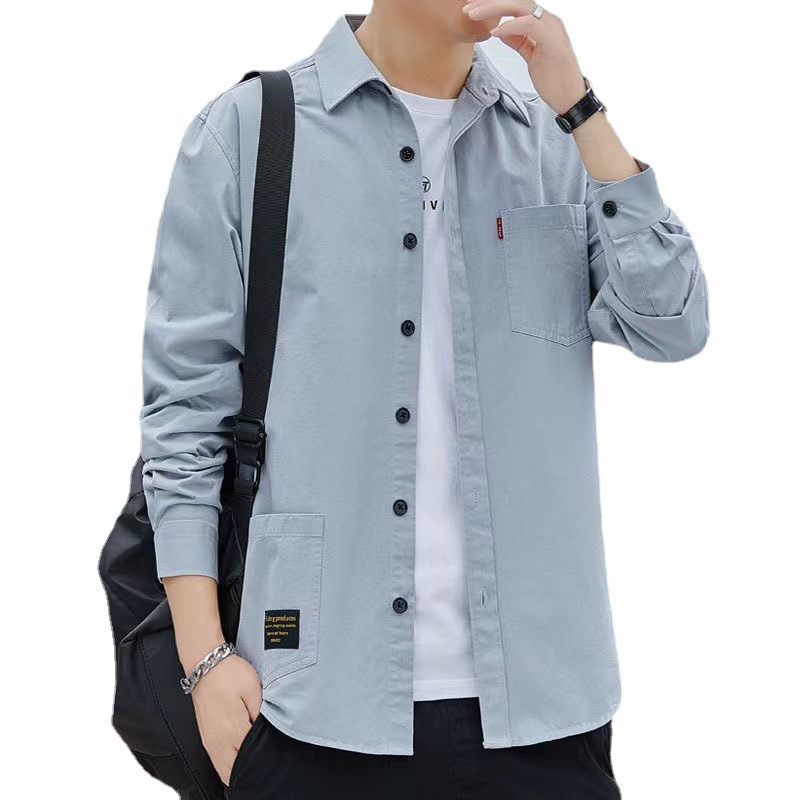 Ropa de hombre de alta gama 100% algodón suelta chaqueta de manga larga camisa de los hombres de primavera y otoño camisa de los hombres de moda abrigo de mezclilla