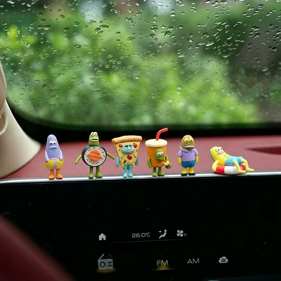 Bikini Bottom residents' car dashboard screen figurines, creative car interior decorations, ugly fish (Car ornaments) - bikini-town-residents-style-a-individual-price-sold-in-sets-of-6-comes-with-adhesive-stickers