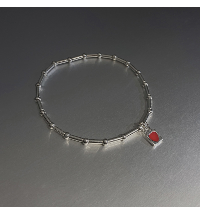 أزياء بسيطة حمراء على شكل قلب الخيزران الفولاذ المقاوم للصدأ سوار display picture 3