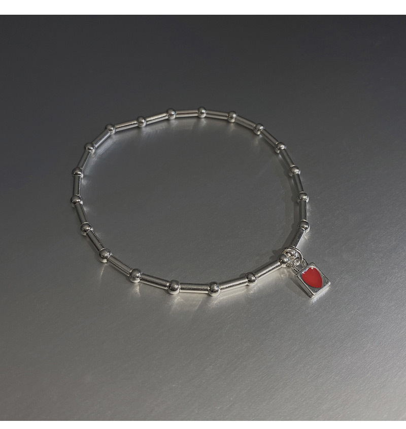 Bracelet En Acier Inoxydable En Bambou En Forme De Coeur Rouge Simple À La Mode display picture 3