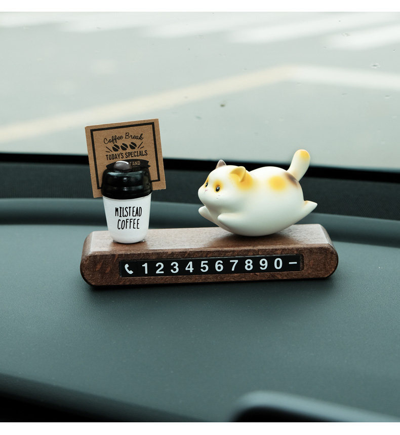 Cute Kitten Car Temporary Parking Number Sign Cartoon Car Decoration Interior Accessory for Women