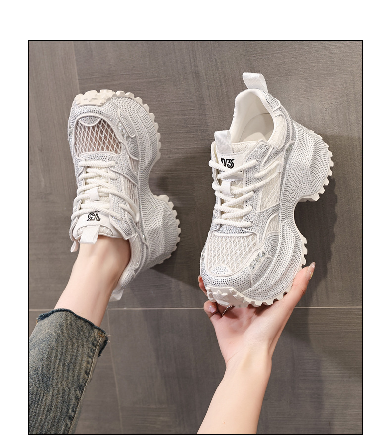 Giày sneaker nữ đế dày phối đá đính đầy mặt lưới thoáng khí — Xám bạc chi tiết 13