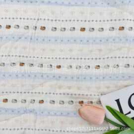 纯棉双层皱布纱布绉布数码直喷印花面料凯蒂猫家居服宝宝爬服布料