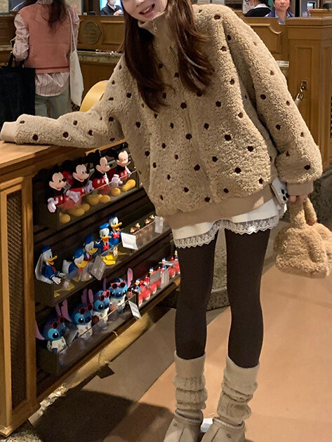 暖冬甜豆 ~ 多色の毛茸感の子羊の毛の厚いコートの女性の冬の短いタイプの甘いぬいぐるみの上着|undefined