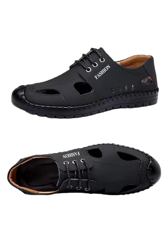 Summer men's soft leather sandals, two-in-one casual breathable driving slip-resistant head-covered slippers for outdoor wear in 