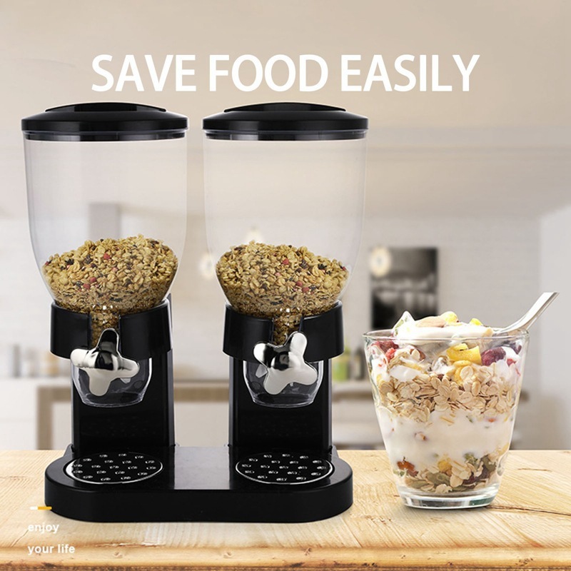 Cerealディスペンサーダブルヘッド3.5l直立プラスチック麦マシンシリアルマシン台所食品分配タンク|undefined