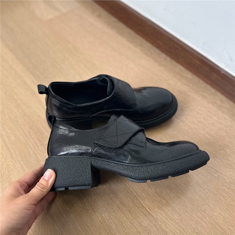 5 cm gepolstertes Tragegefühl ~ Vielseitige, weiche Loafer mit dicker Sohle und Klettverschluss, britischer Stil, kleine Lederschuhe für Damen, tiefer Schnitt_voghion.com