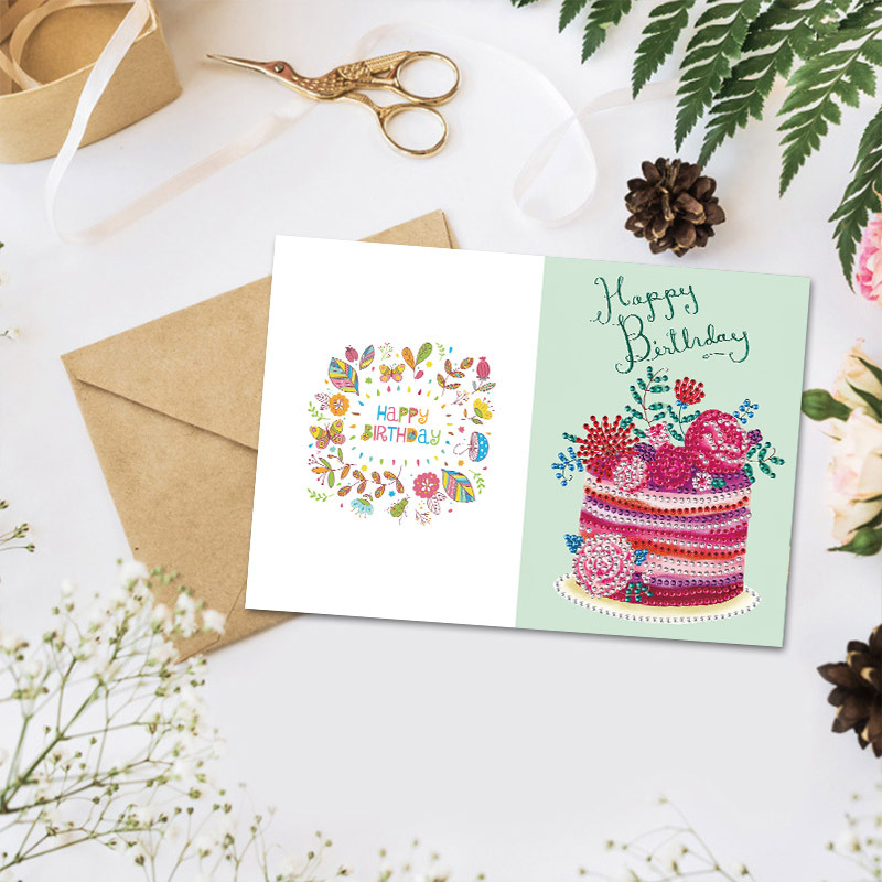 Nueva tarjeta de felicitación de pintura de diamantes bricolaje regalo de cumpleaños creativo conjunto de deseos dibujos animados material hecho a mano pegatinas en stock