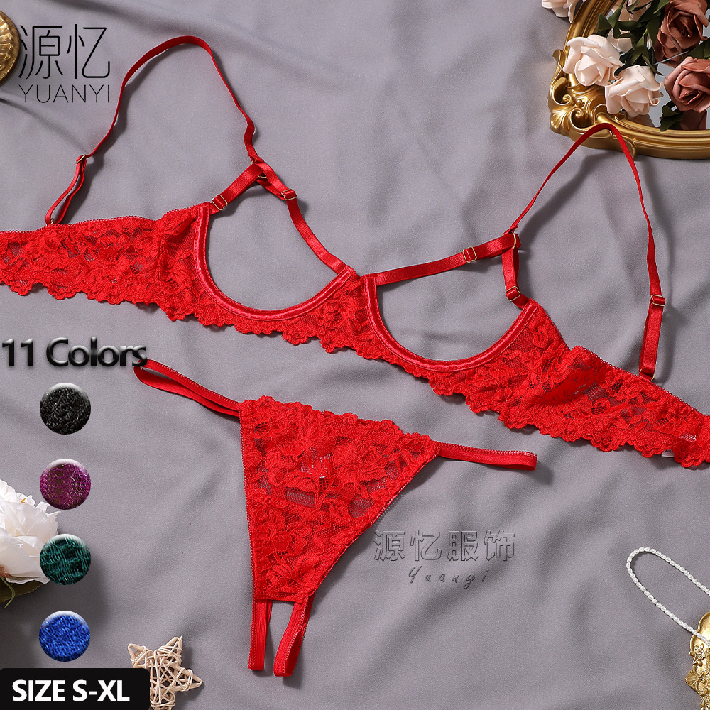 섹시한 속옷 노오프 오프닝 아마존 핫 크로스 보더 섹시한 속옷 레이스 레이스 할로우 듀투 피스 세트