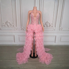 粉色时尚束腰设计流苏超闪显瘦气质欧美女歌手舞台演出服一件代发