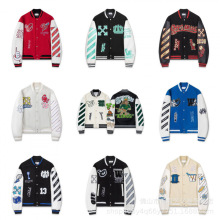 跨境外贸潮牌off棒球服新款ow渐变箭头斜纹涂鸦男女夹克外套