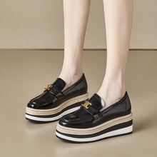 乐福鞋2025秋季新款韩版厚底松糕鞋增高坡跟单鞋一脚蹬英伦风百搭