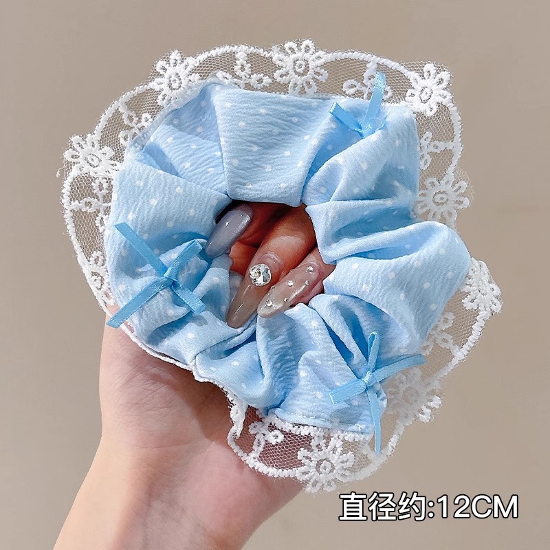 Anillo de pelo de intestino grueso súper grande coreano para mujer 2025 nuevo estilo de alta gama cordón de pelo de encaje plisado temperamento dulce cuerda de cabeza de flor