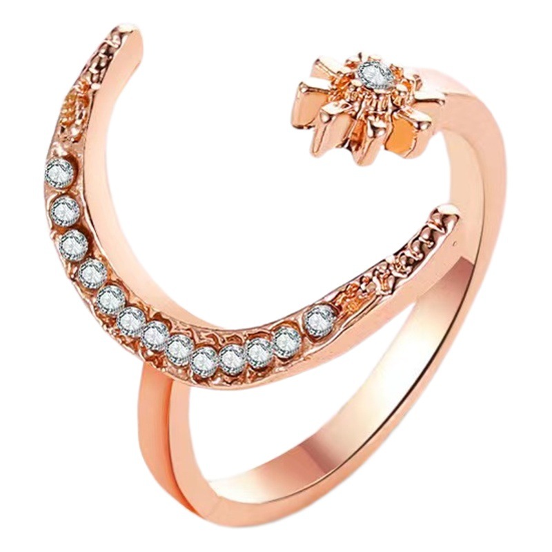 Venta caliente anillo de media luna anillo de la luna estrella de la moda europea y americana estilo étnico estrella Luna dedo índice anillo abierto