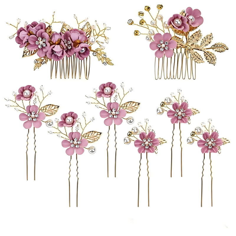 クロスボーダーの金色の葉の髪の櫛の髪の飾りの手作りの花嫁のセットの頭の飾りの花の挿し木の髪のヘアピンの花嫁の装飾品|undefined