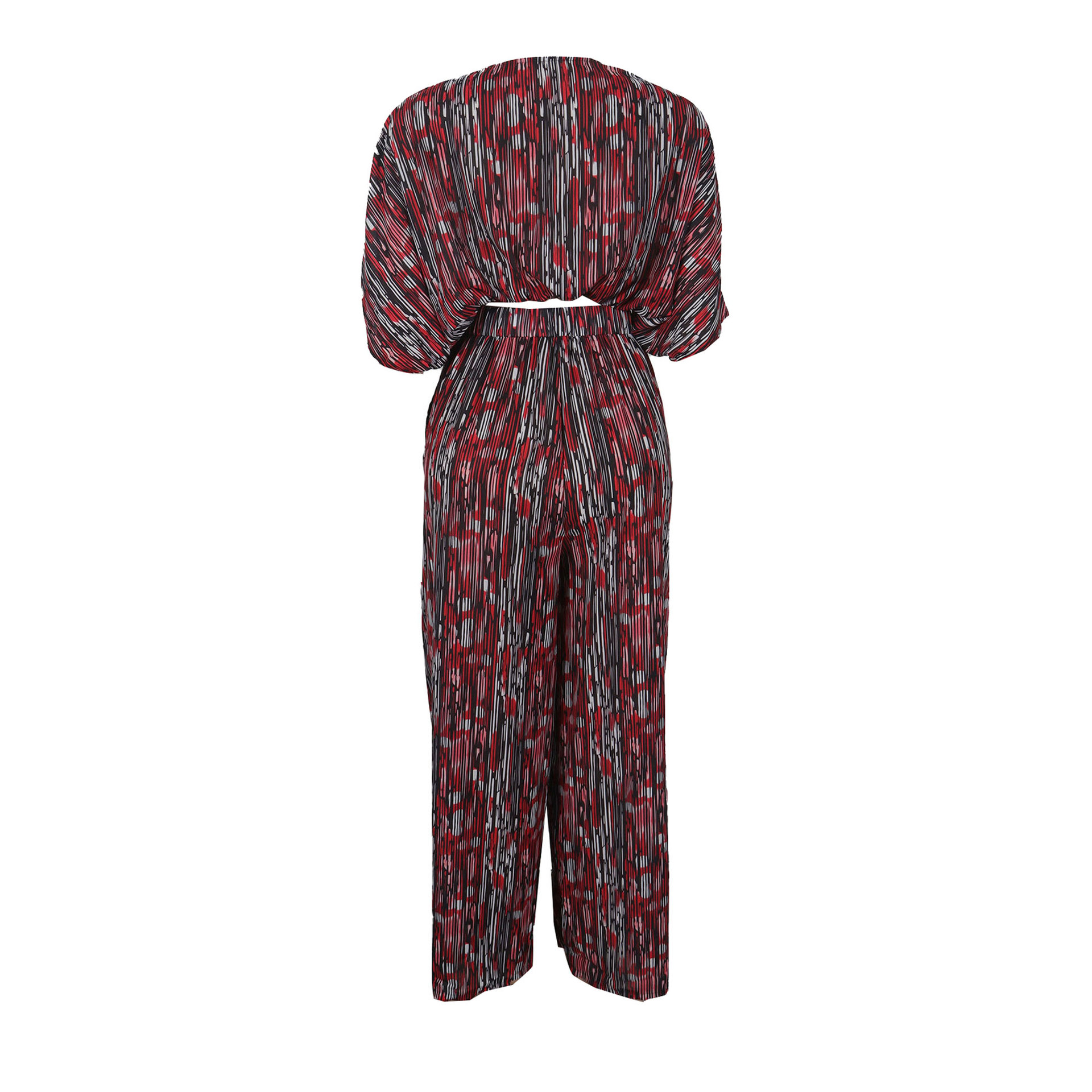 Women Popular Printed Contrast Color V-neck Wide Leg Two Piece Set