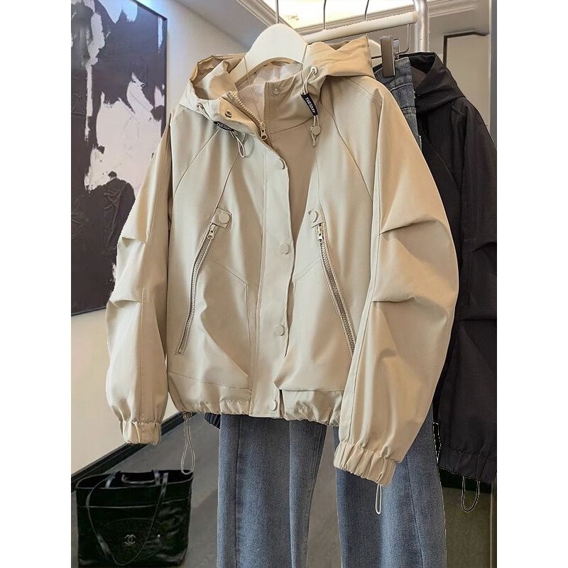 Fashion Influencer Style Jacket Trench Coat for Women, Spring and Autumn Loose Hooded Windbreaker, Trendy Denim Cotton Versatile Type
