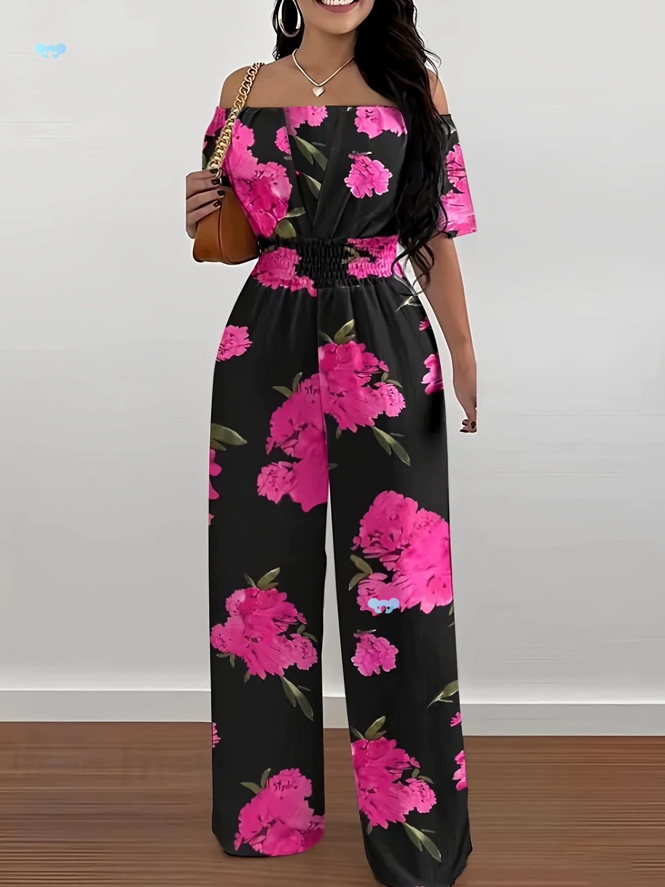 Женские новые цветочные принты с открытым плечом, прямой вырез, кросс-бордер