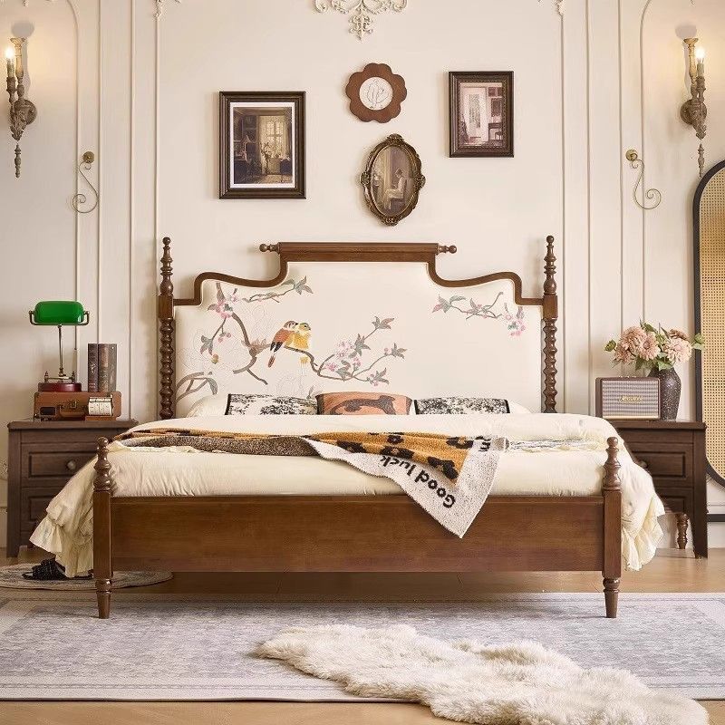 Senah Bed Burgundy French Retro Vintage 1.8m Solid Wood Bed Double Bed Full Solid Wood Master Bedroom Wedding Bed Manufacturer