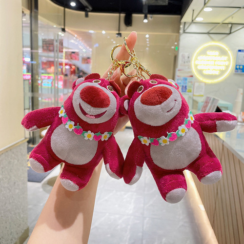 Cute Strawberry Bear Plush Hanging Charm Grabber Doll Wholesale Toy Pouch Keychain Plush Toy