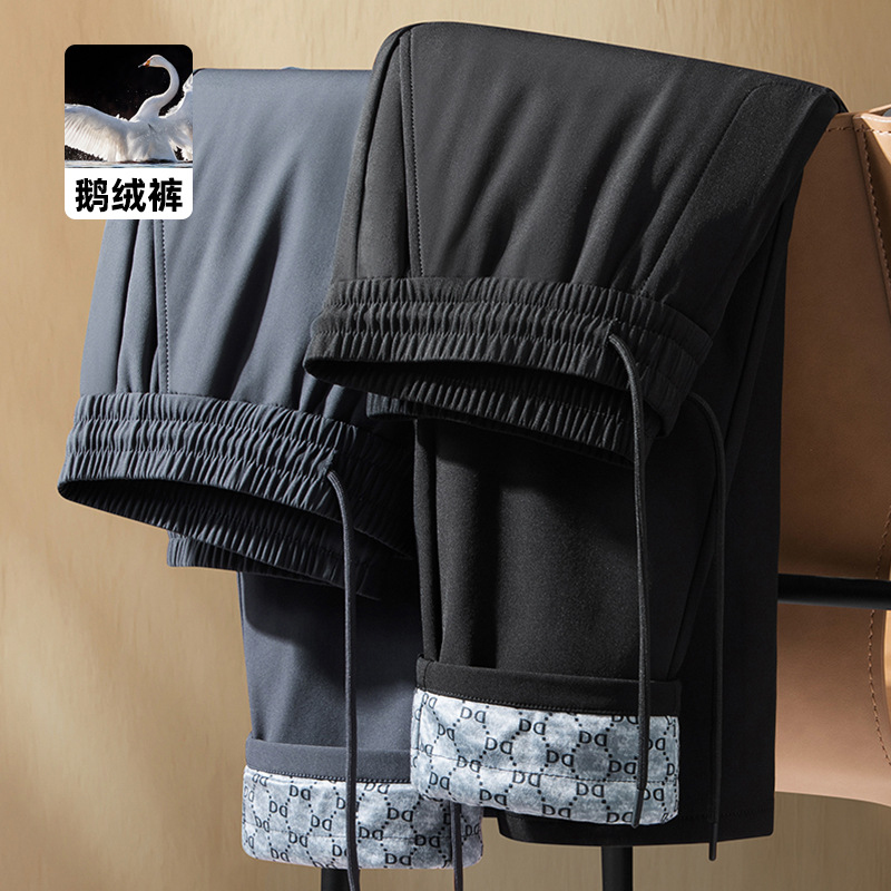 Middle-aged men's casual pants 2026 new style goose down trousers for autumn and winter, warm straight down pants for middle-aged dads