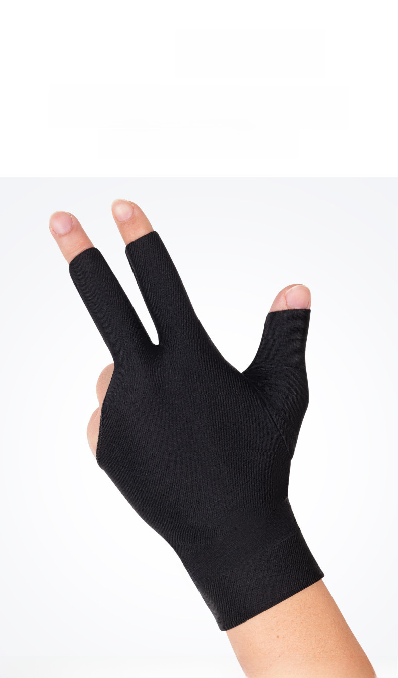 Luvas de bilhar de snooker pretas masculinas e femininas de três dedos, luvas de algodão antiderrapantes com adesivos para mão esquerda única, vendas diretas da fábrica_voghion.com