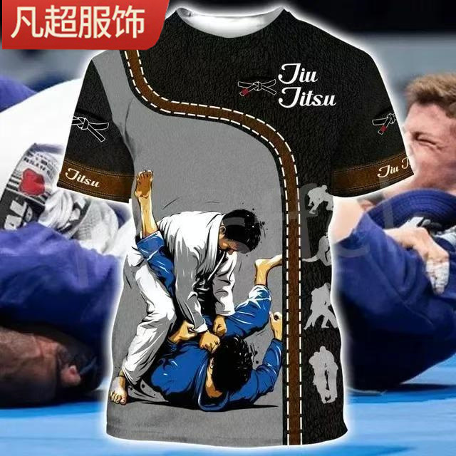 Summer Fashion Men's Judo 3D Printing Casual Sports Fitness Military Art Oversized New Top Round Neck